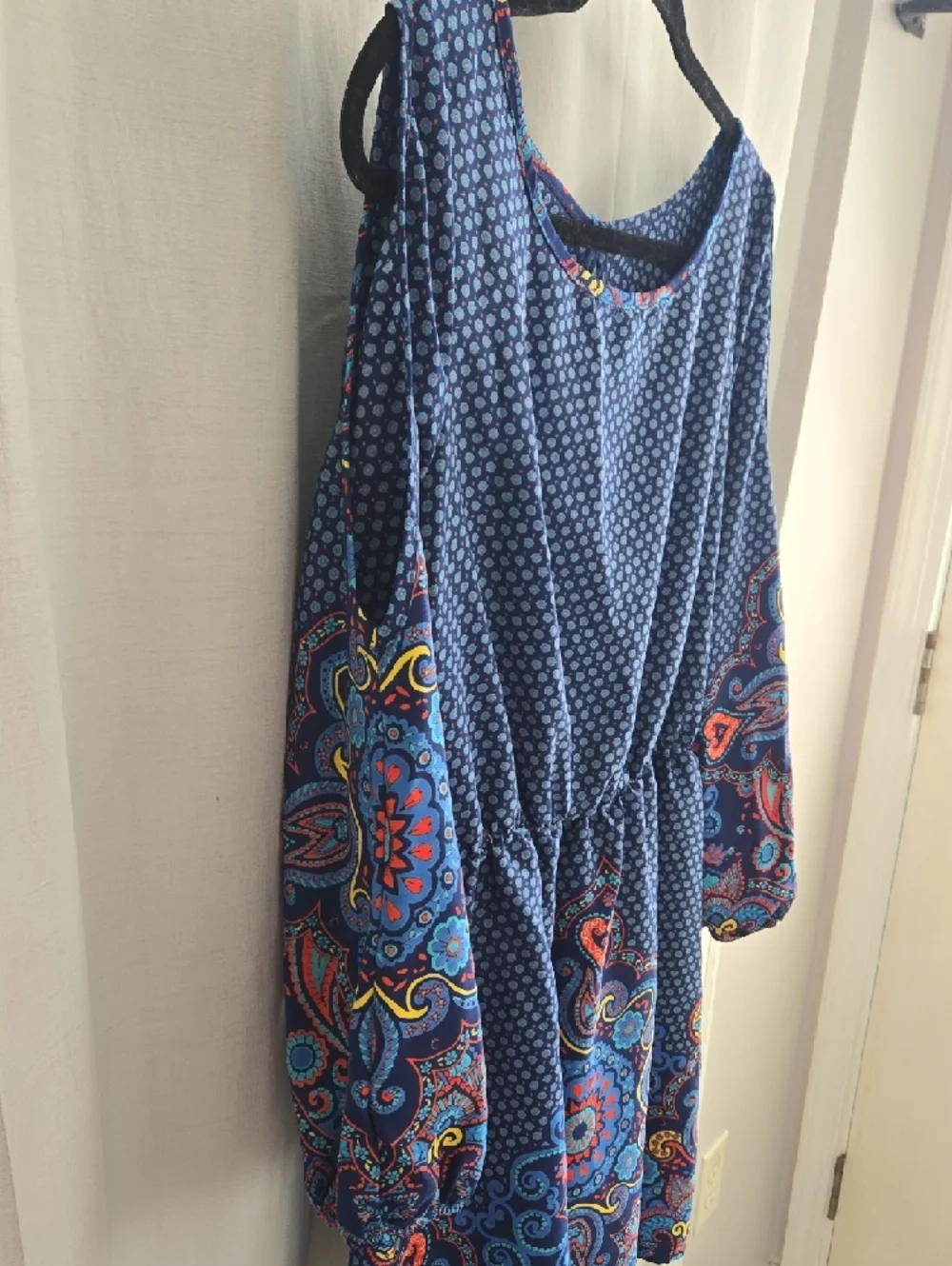 " Unknown Brand" Navy Paisley-Trim Cold-Shoulder Mini Dress - Picture 4 of 9